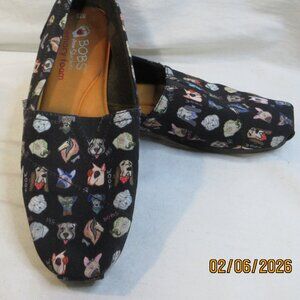 BOB'S FOR DOGS~MEMORY FOAM~ WOMEN'S BLACK WITH DOGS ON THEM~US SIZE 7.5